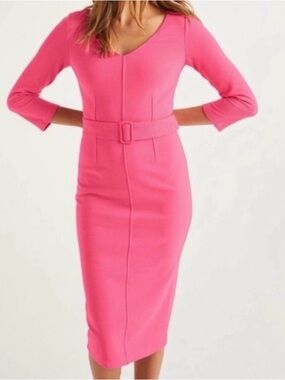 Boden Hot Pink Belted Midi Sheath Dress